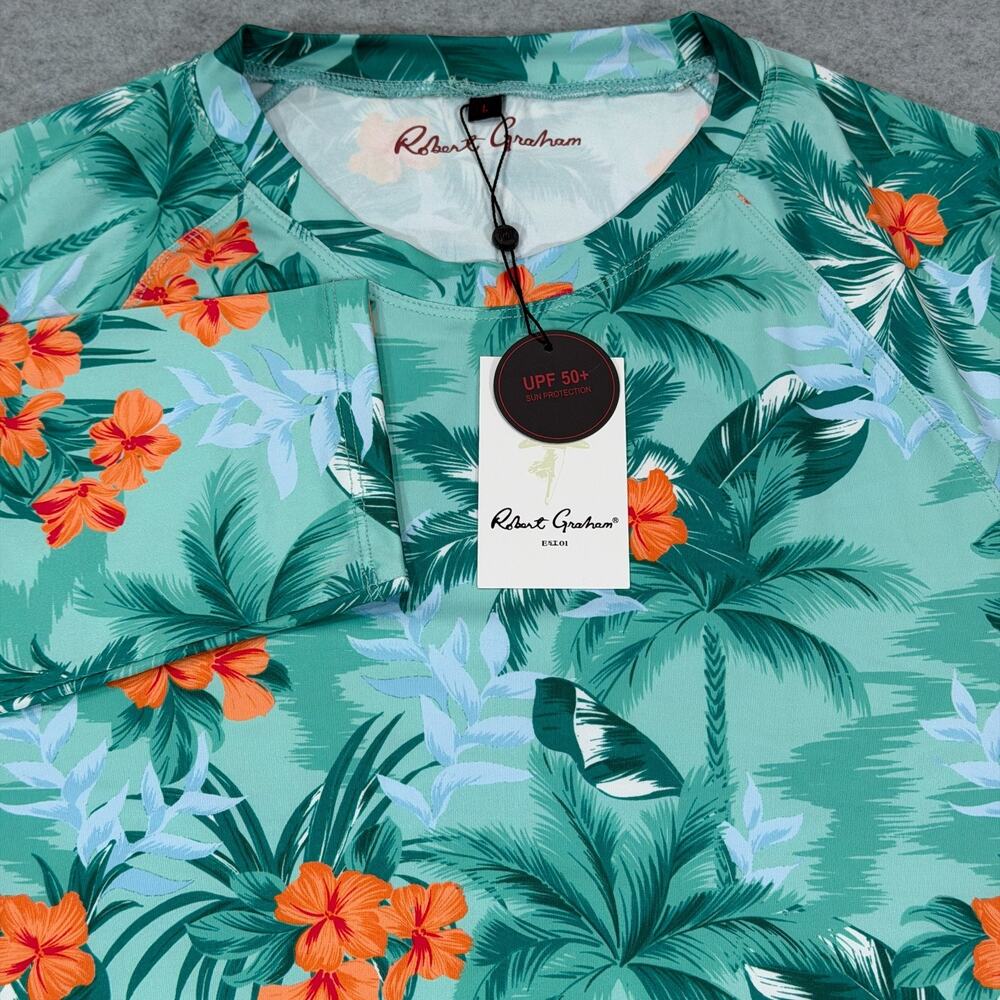 Robert Graham Mens Large Rash Guard Shirt Tropical Forest UPF 50+ Sun Swim NWT